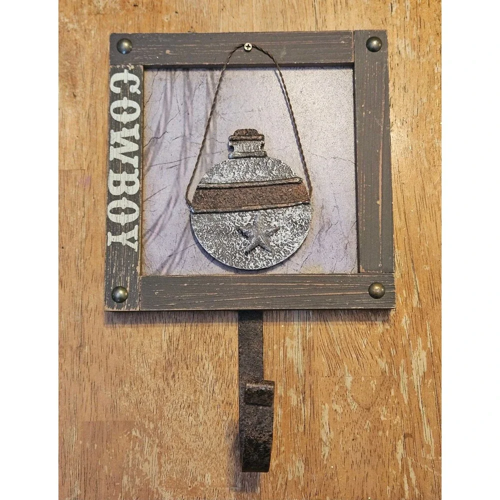 Rustic Cowboy Hanging Wall Decor Hook Farm Country Cabin Wood Sign